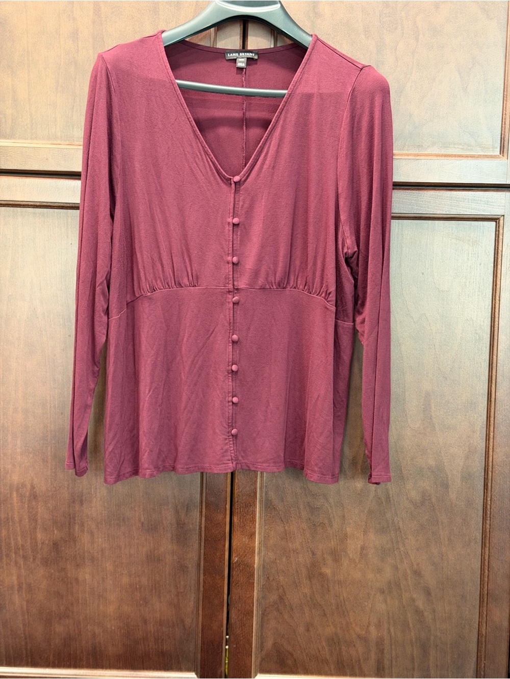Lane Bryant Burgundy Faux Button-Front V-Neck Top